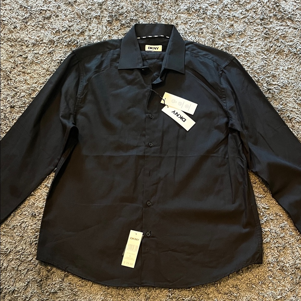 🖤DKNY Men’s Black Long-Sleeve Button Dress Shirt size L 🖤